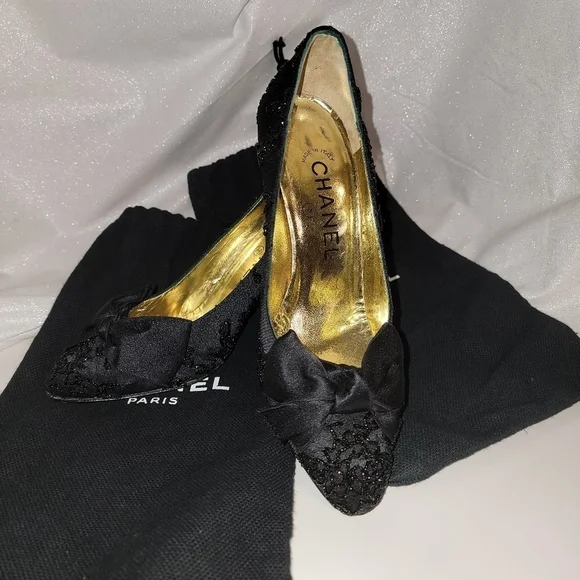 Chanel Black Beaded Evening Heels 6 - Picture 2 of 11